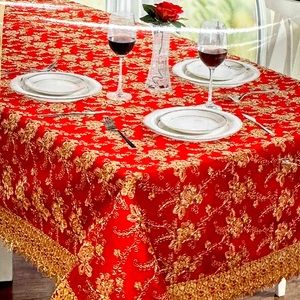Christmas Luxury Table Cloth  Megan red & gold  Embroidery .